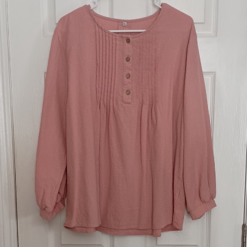 New! Women's Size 1X Cotton Blend Pintuck Pleated Long Sleeve Blouse (b260)
